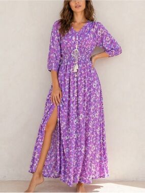 Sunday Mi Amor REVOLVE Lavender Floral Cottagecore Boho Lightweight Maxi Dress